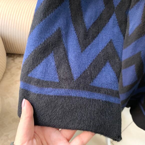 ANN TAYLOR Diamond Jacquard Long Plush Cardigan Coatigan in Navy Black - Picture 7 of 10